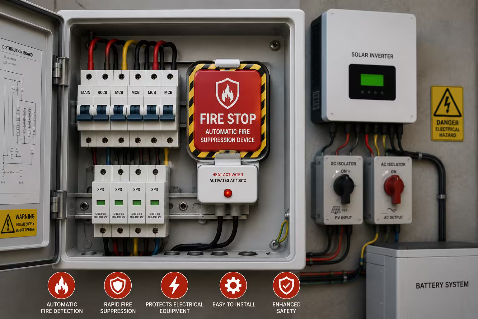 Automatic Fire Suppression Systems for Solar Inverters & Distribution Boxes