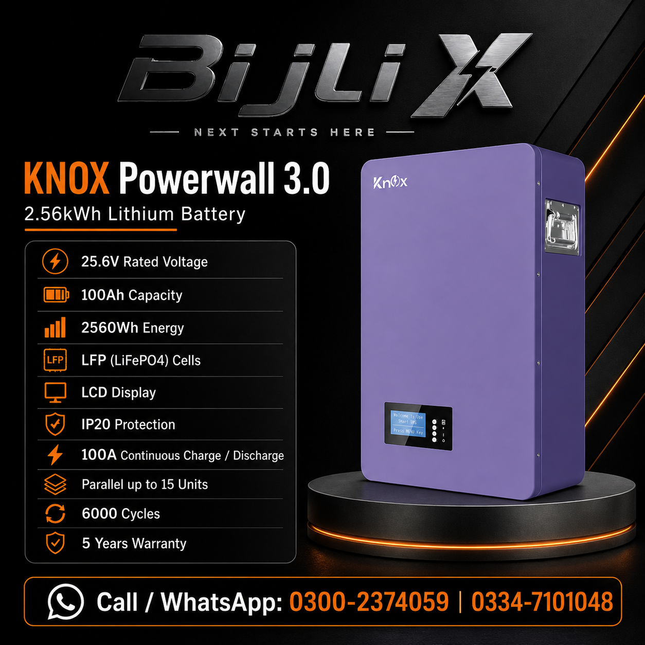 Knox Powerwall 3.0 25.6V 100Ah Lithium Battery
