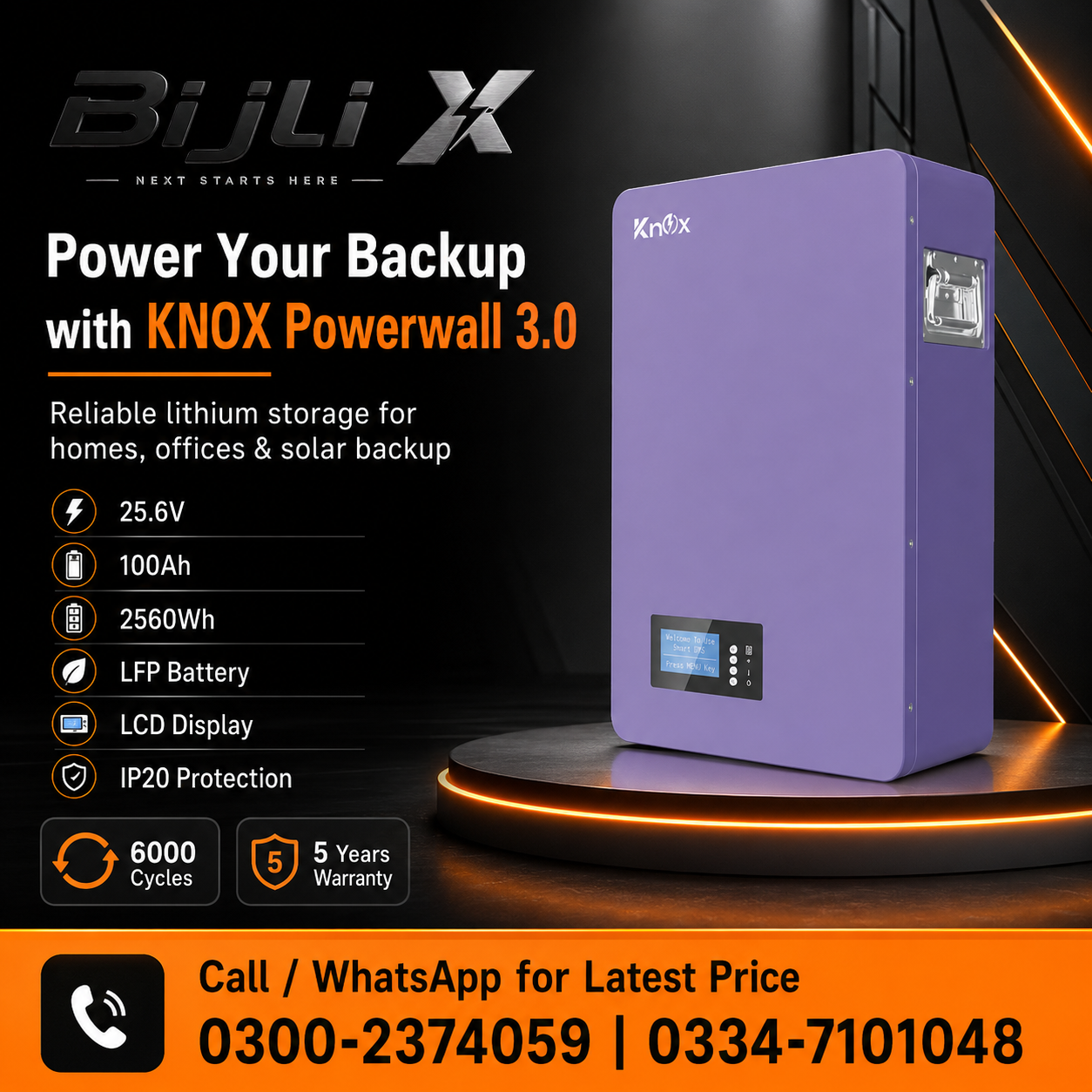Knox Powerwall 3.0 25.6V 100Ah Lithium Battery