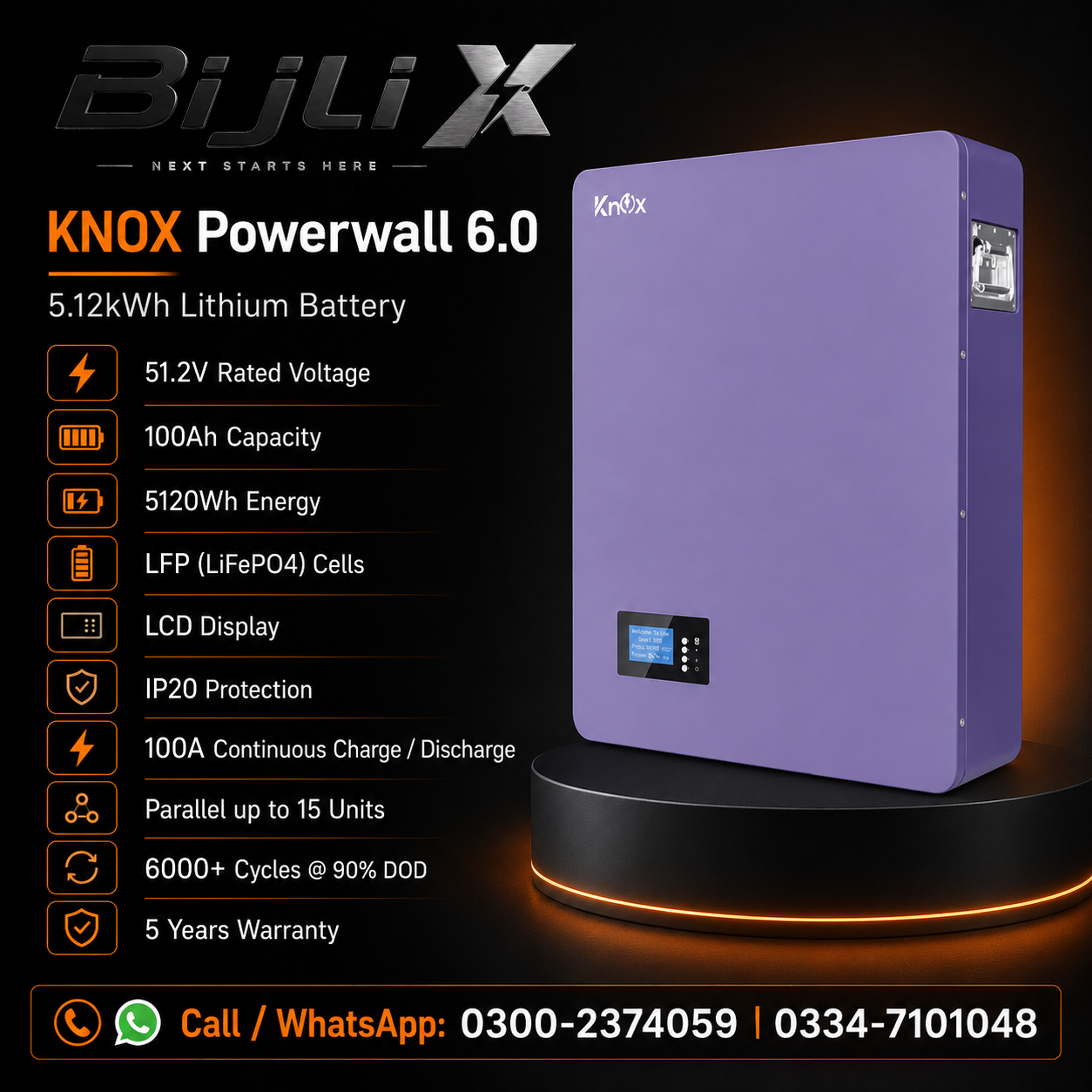 Knox Powerwall 6.0 51.2V 100Ah Lithium Battery