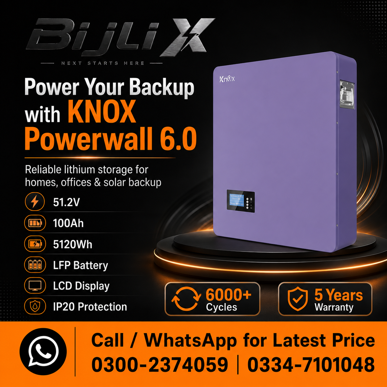 Knox Powerwall 6.0 51.2V 100Ah Lithium Battery