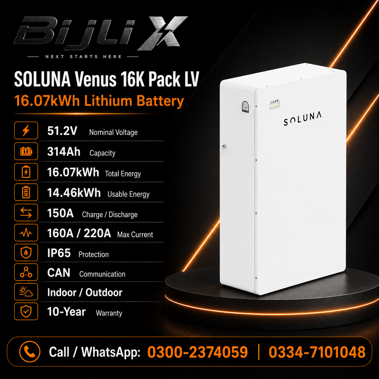 Soluna Venus 16K Pack LV 16.07kWh IP65 Lithium Battery