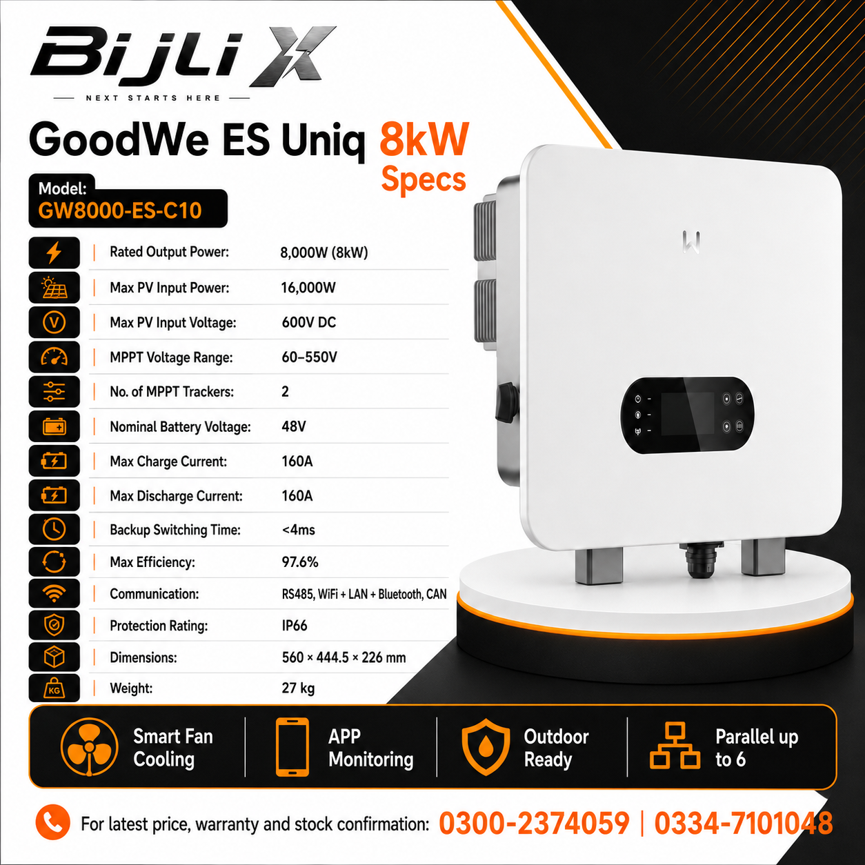 GoodWe ES Uniq 8kW Hybrid Solar Inverter (GW8000-ES-C10)