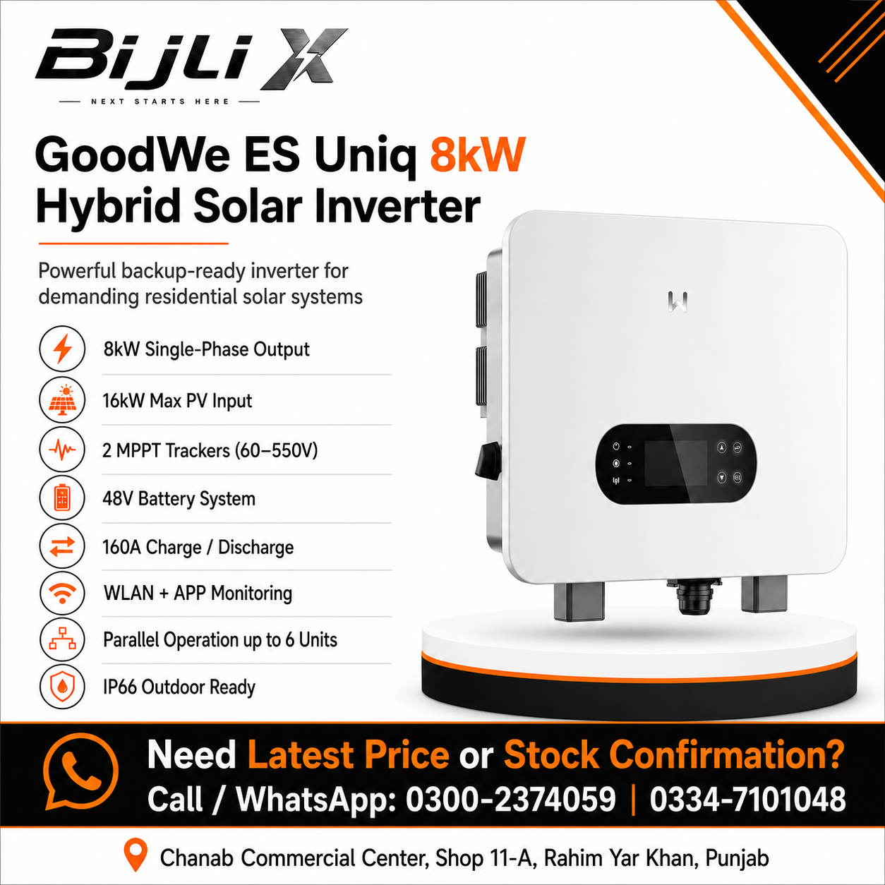 GoodWe ES Uniq 8kW Hybrid Solar Inverter (GW8000-ES-C10)