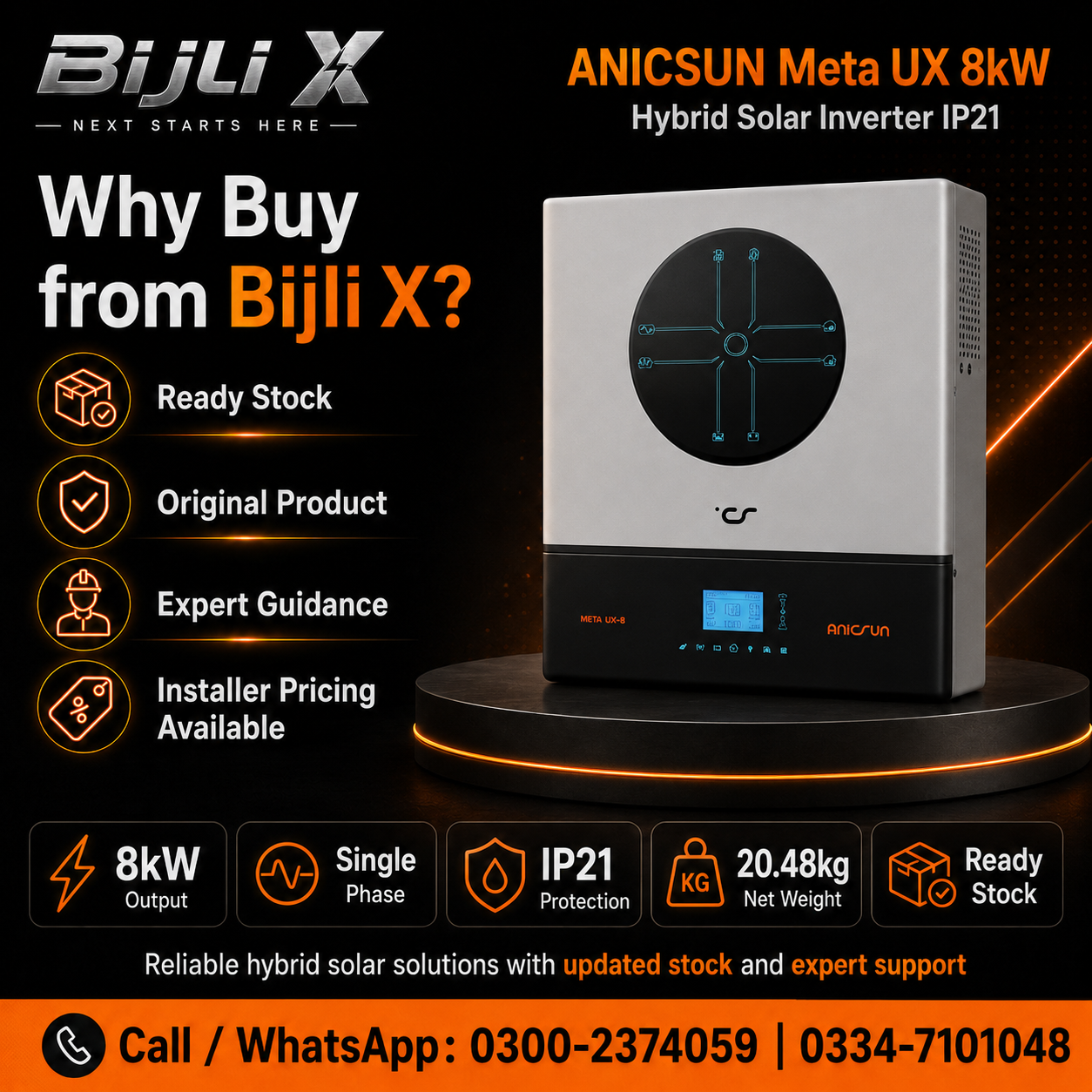 ANICSUN Meta UX 8kW Hybrid Solar Inverter