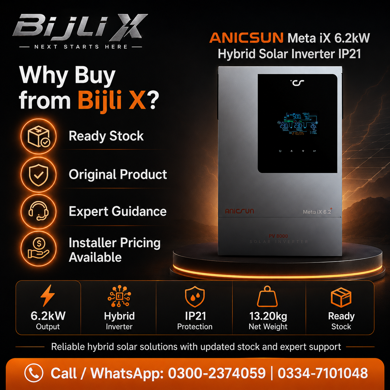 ANICSUN Meta iX 6.2kW Hybrid Solar Inverter IP21