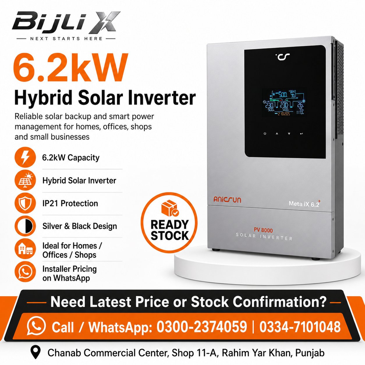 ANICSUN Meta iX 6.2kW Hybrid Solar Inverter IP21