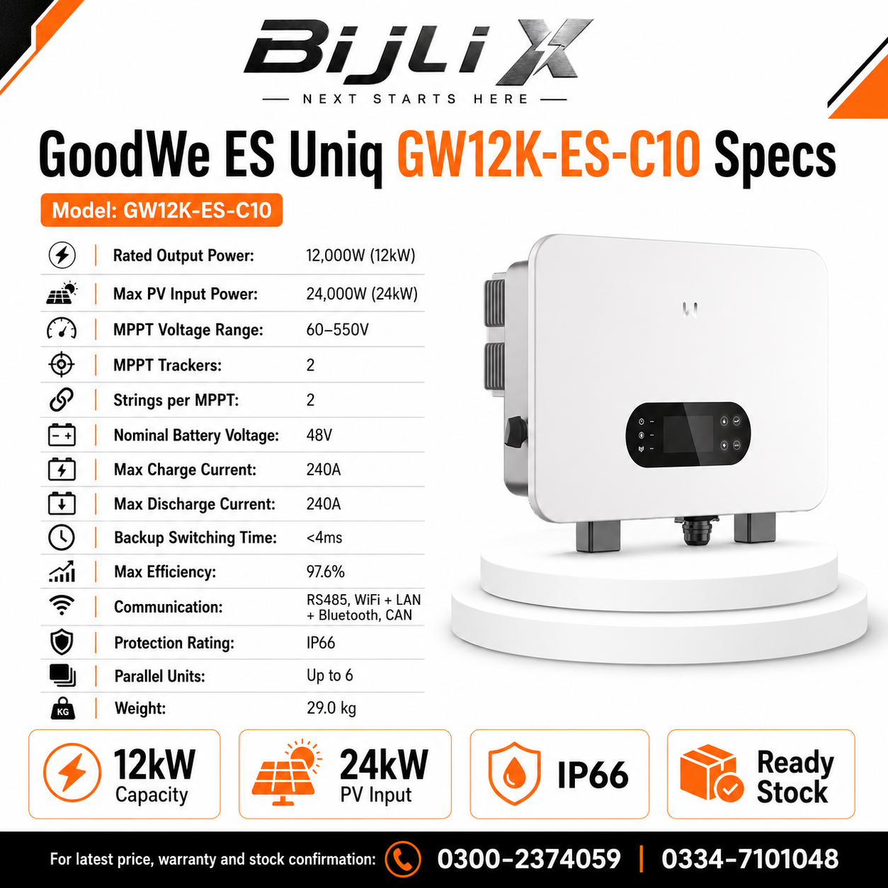 GoodWe ES Uniq 12kW Hybrid Solar Inverter (GW12K-ES-C10)