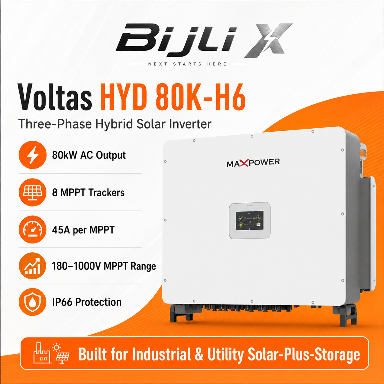 Voltas HYD 80K-H6 Three Phase Hybrid Solar Inverter