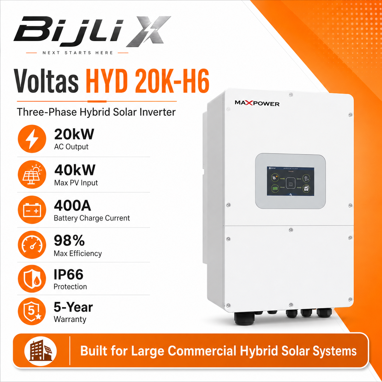 Voltas HYD 20K-H6 Three Phase Hybrid Solar Inverter