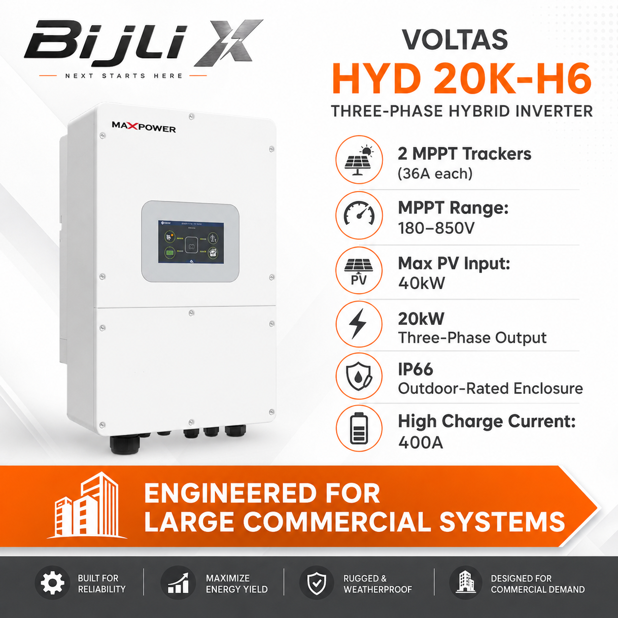 Voltas HYD 20K-H6 Three Phase Hybrid Solar Inverter