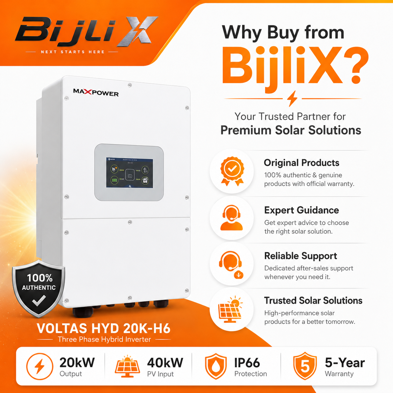 Voltas HYD 20K-H6 Three Phase Hybrid Solar Inverter