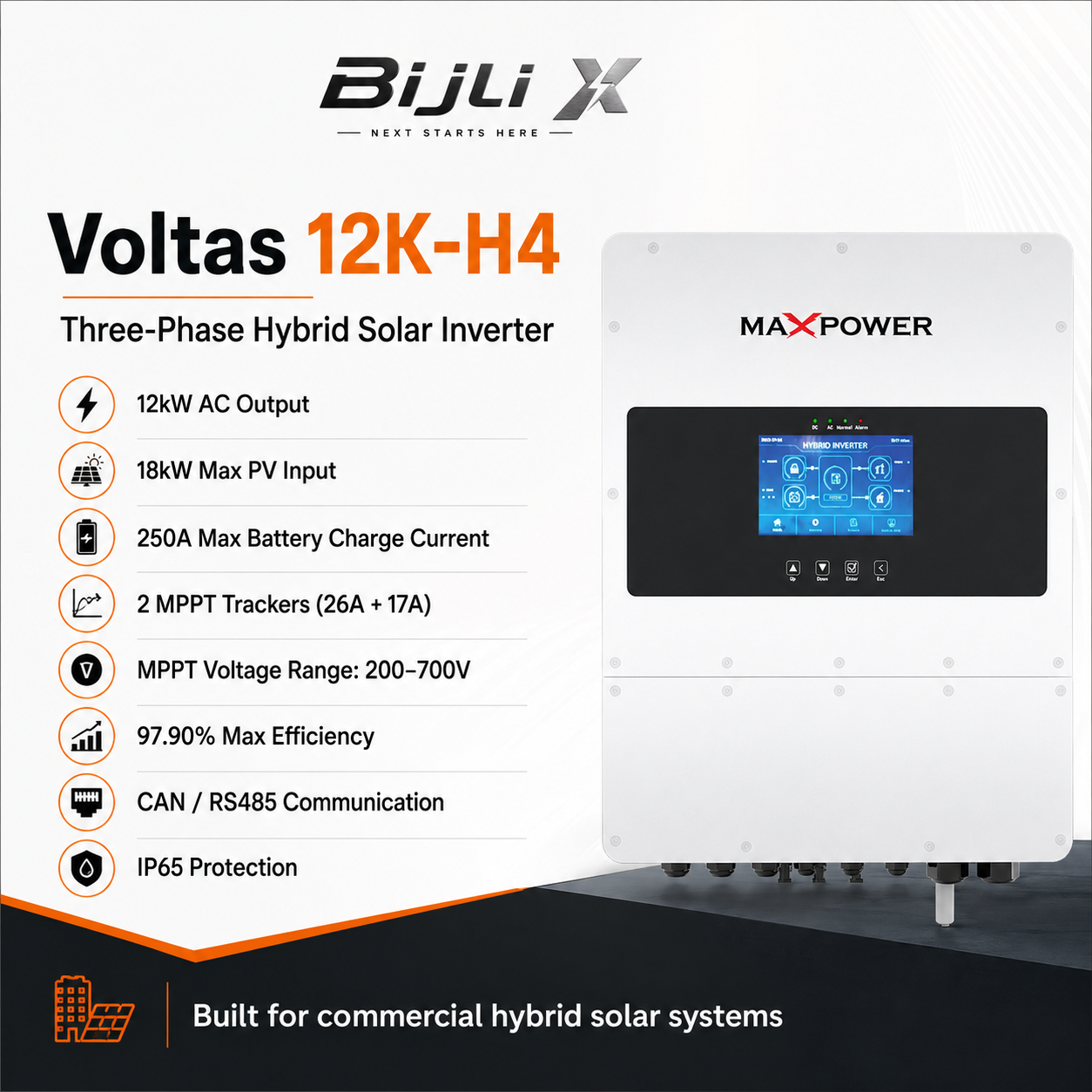 Voltas 12K-H4 Three Phase Hybrid Solar Inverter
