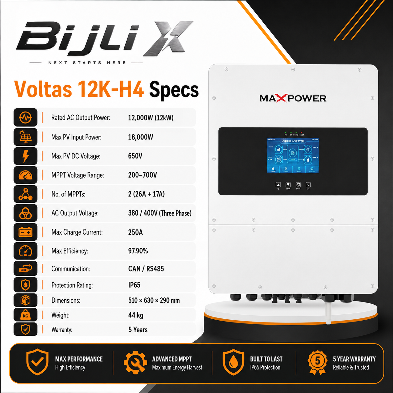 Voltas 12K-H4 Three Phase Hybrid Solar Inverter