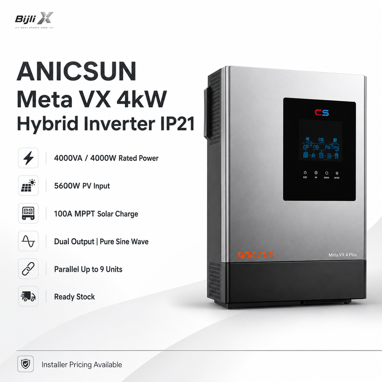 ANICSUN Meta VX 4kW Hybrid Solar Inverter IP21