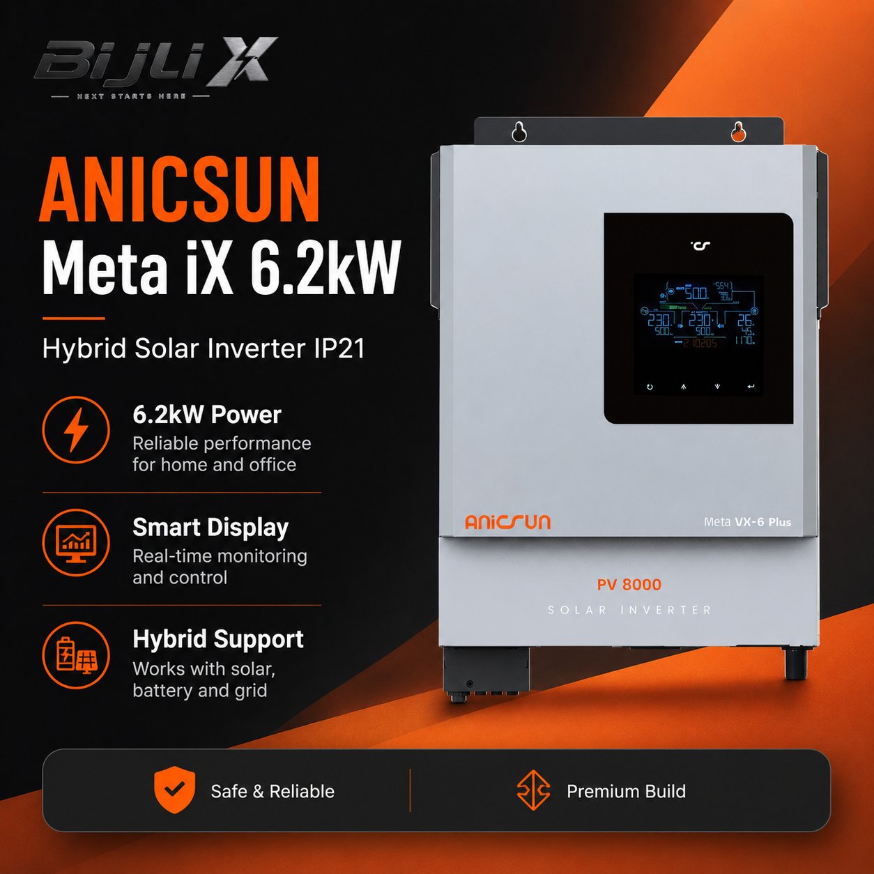 ANICSUN Meta iX 6.2kW Hybrid Solar Inverter IP21