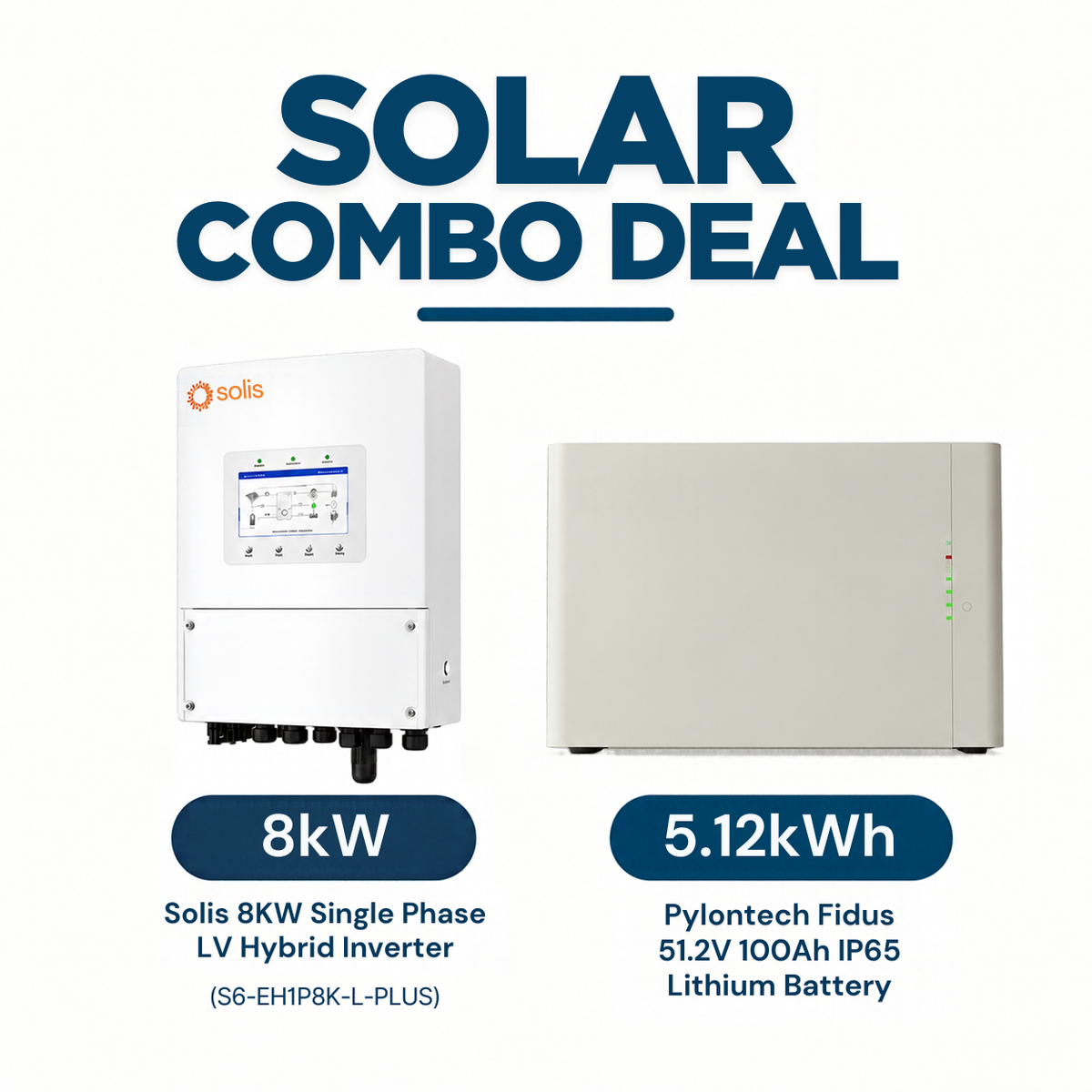 Solis 8kW Hybrid Solar Inverter + Pylontech 5.12kWh IP65 Lithium Battery Combo Main image