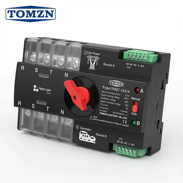 Tomzn 4P-125A AC Three Phase Din Rail 220V Dual Power Automatic Transfer Switch ATS (TOQ7)