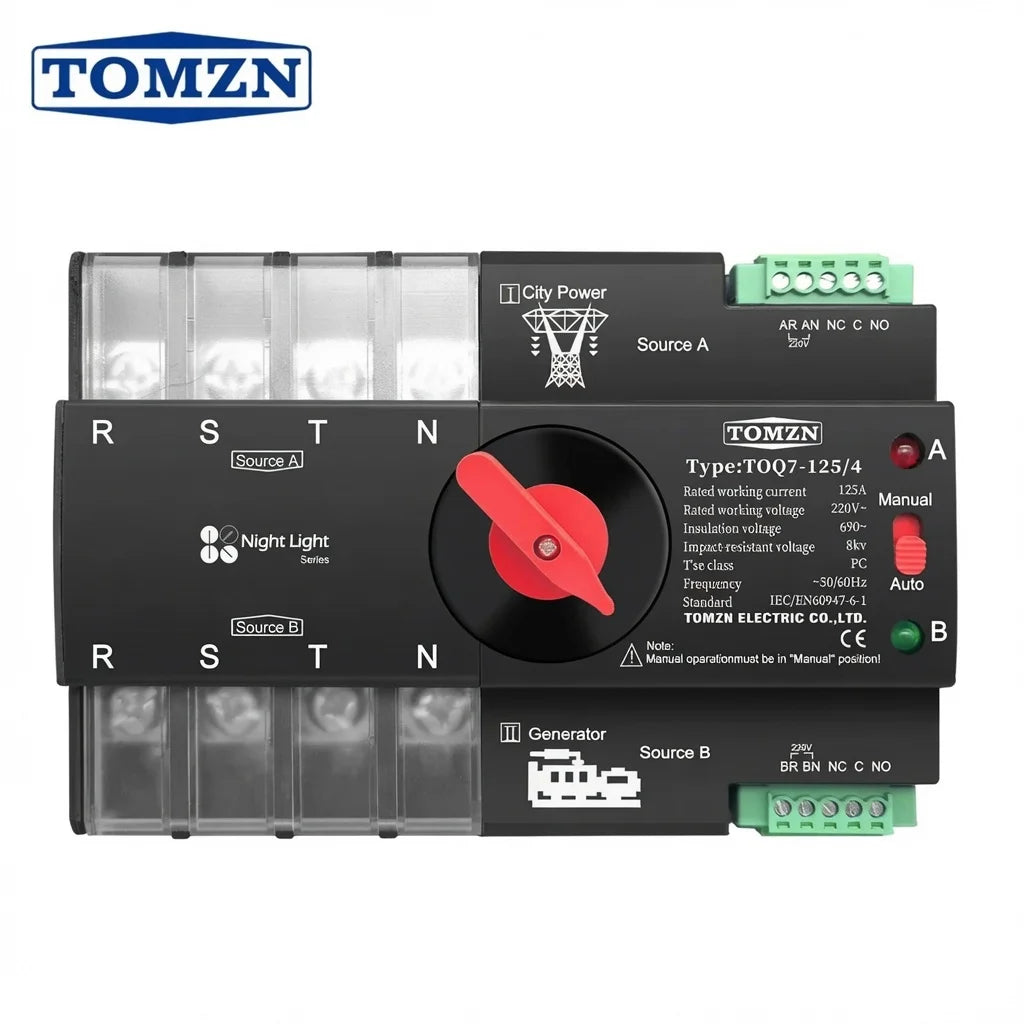 Tomzn 4P-125A AC Three Phase Din Rail 220V Dual Power Automatic Transfer Switch ATS (TOQ7)