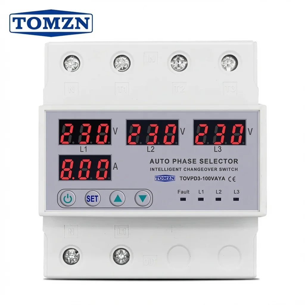 Tomzn 3 Phase 4 Pole 100A Voltage and Current Protector (TOVPD3-VA) Main image