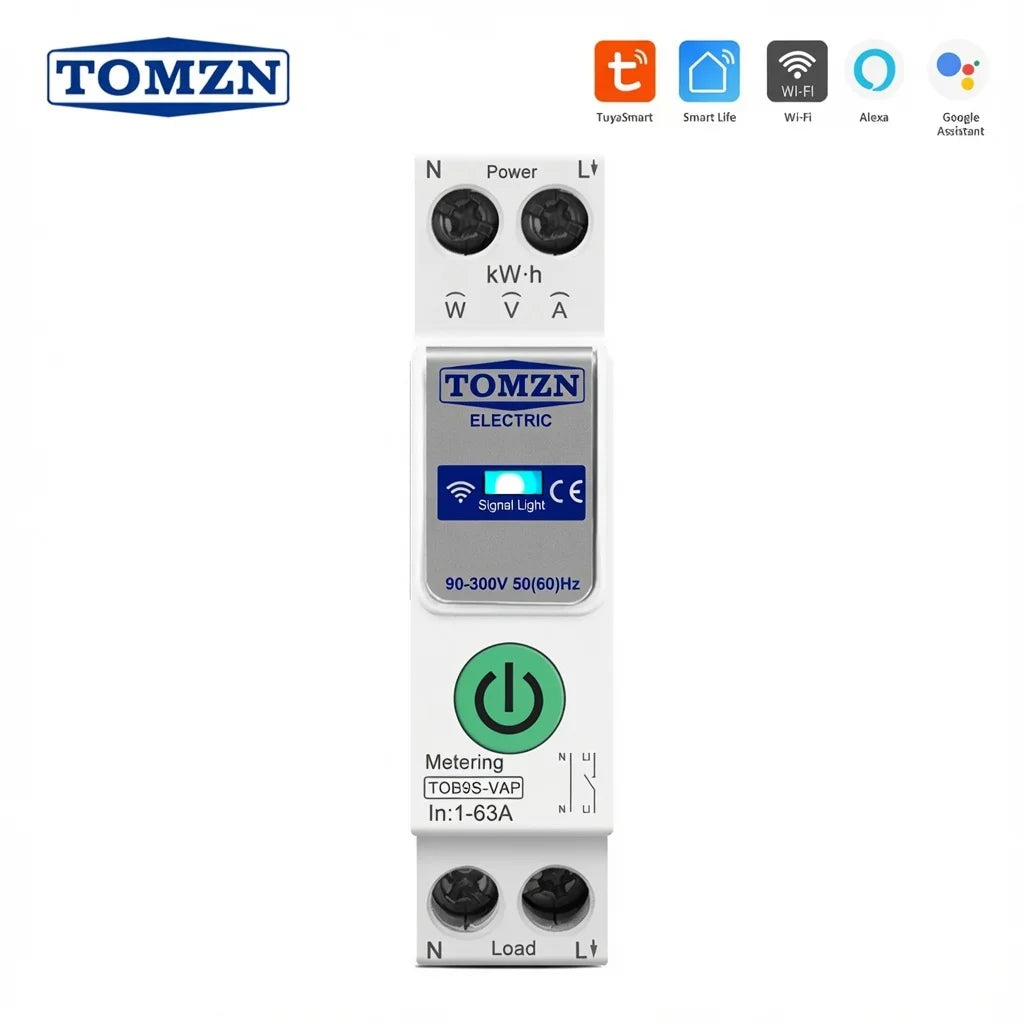 Tomzn 8 in1 63A WiFi Smart Switch with Monitoring & Protection (TOB9S-VAP) Main image