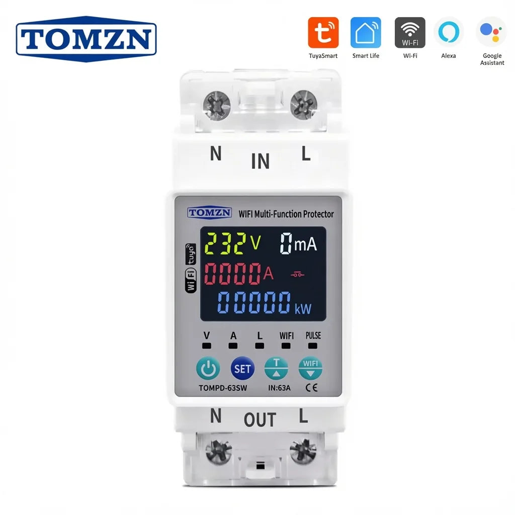 Tomzn 63A WiFi Protector with Voltage, Current & Leakage Protection Mini 10in1 (TOMPD 63SW) Main image
