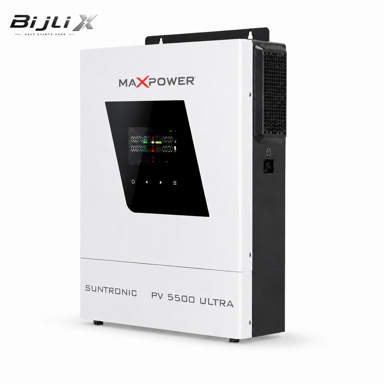 MaxPower Suntronic PV 5500 Ultra inverter with Bijli X branding and key features